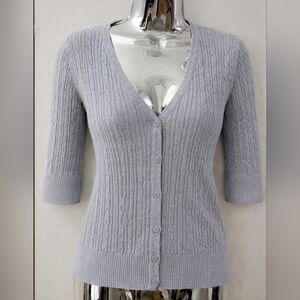 Pure ALFRED SUNG Cable Knit Cardigan Size L Grey 100% Cotton Classic V-ne Size L